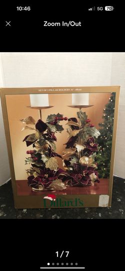 Christmas Dillards set of two pillar holders poinsettia’s 16 inch