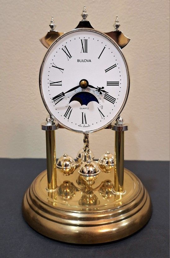 VINTAGE BULOVA QUARTZ ANNIVERSARY DOME CLOCK - MOON PHASE