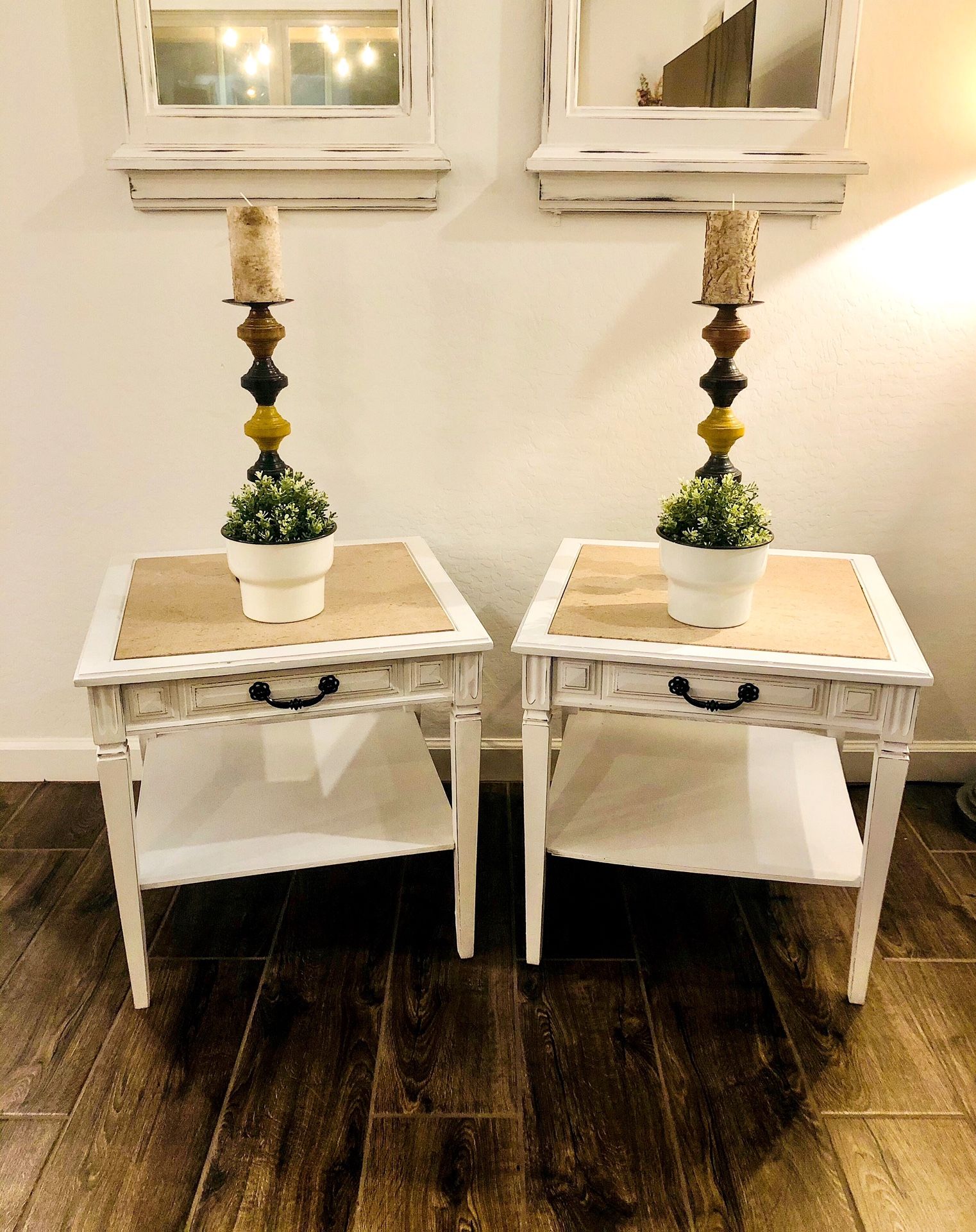 Vintage MCM White Shabby Night Stands/Side Tables, Marble Tops! Made in Portugal