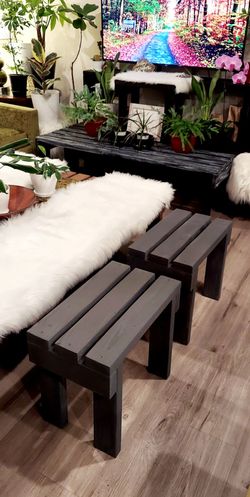 🌱(2 Pcs/Set) Solid Wood Bench ::: Graphic Charcoal
