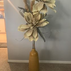 Tall Silk Flowers Yellow With Yellow Vase 