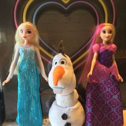 Frozen characters- Elsa doll, Anna doll and Plush Olaf