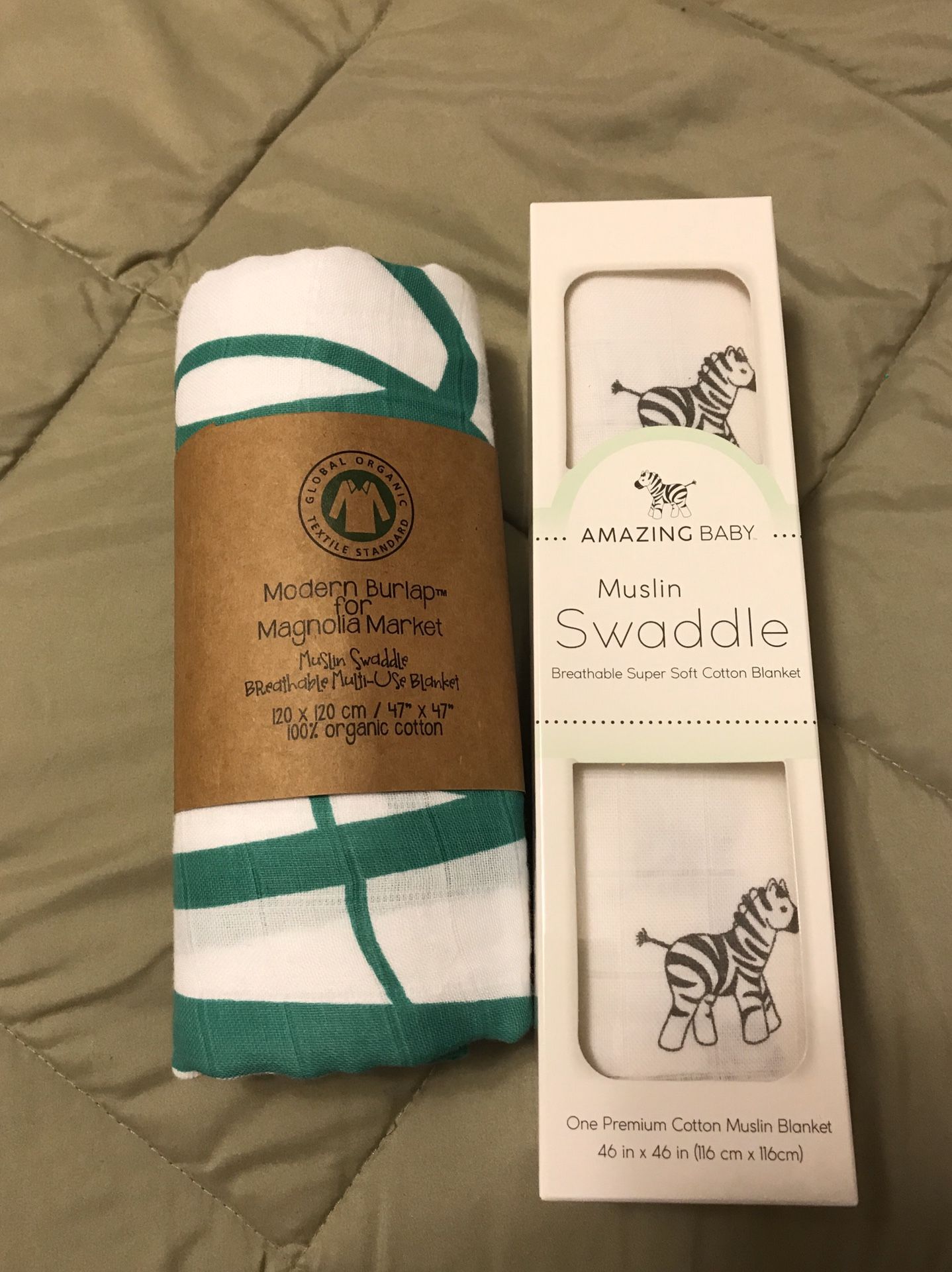 2 New Muslin Swaddle Blankets