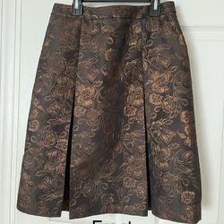 Vintage Kate Hill Black & Metallic Brown Pleated A-Line Skirt – Size 6P
