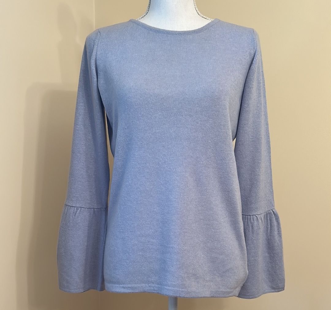 Benedetta B Pullover Sweater with Bell Sleeves; Baby Blue; Size L; Made in Italy