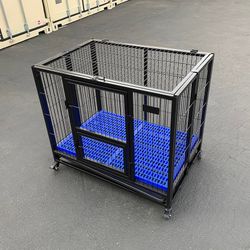 (Brand New) $150 Folding Dog Cage 37x25x33” Heavy Duty Single-Door Kennel w/ Plastic Tray