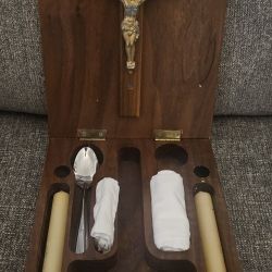 Vintage 1940s Catholic last rites viaticum hanging box