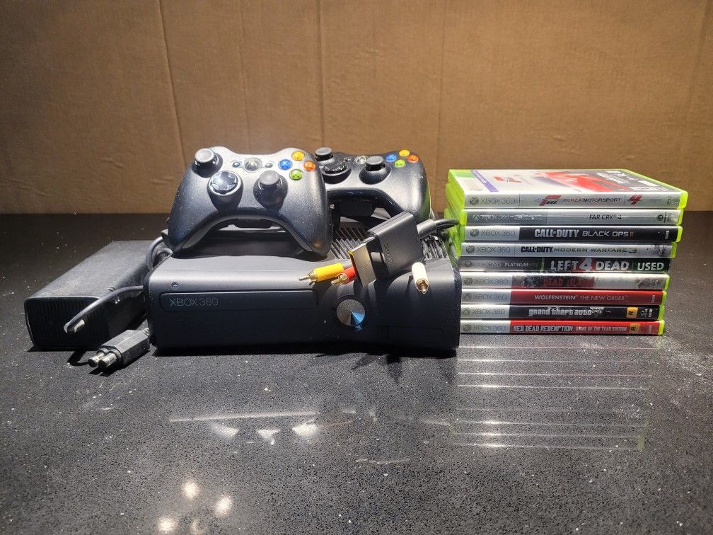 XBox 360 Console Bundle w/ 2 Controllers, 9 Games and 3 Chords