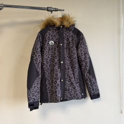 Tipsy Elves Women’s Leopard Ski Jacket w/ Faux Fur Hood (Sample) – Size M