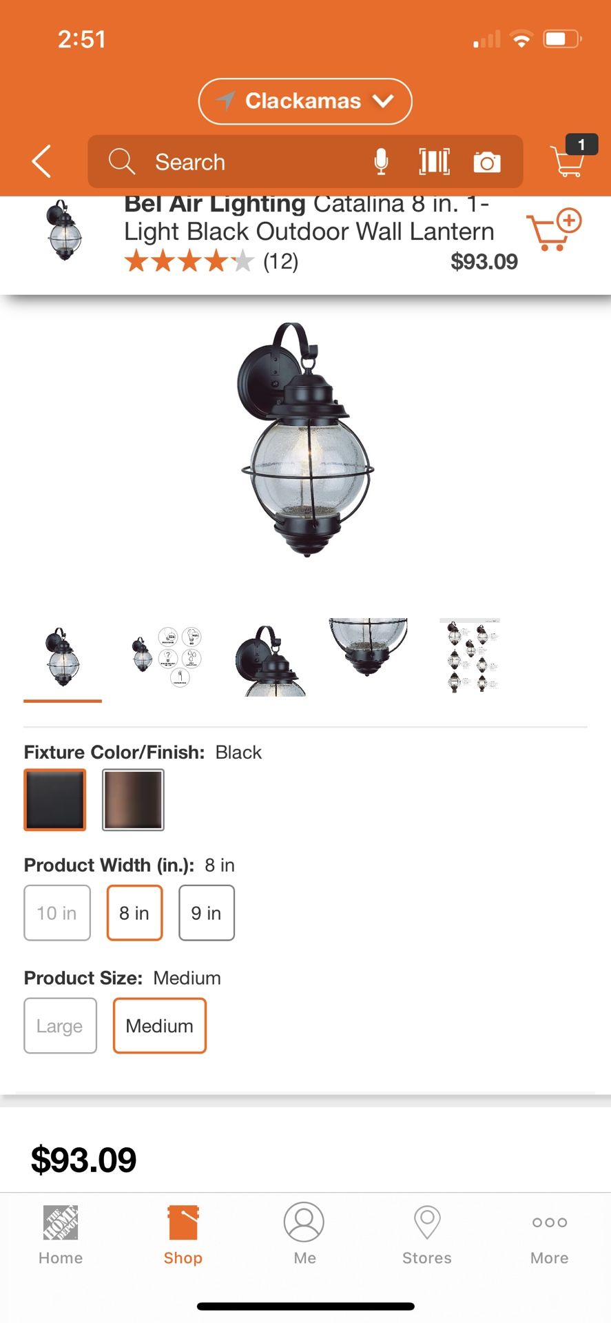 Bel Air Lighting Catalina 8 in. 1-Light Black Outdoor Wall Lantern Sconce with Seeded Glass