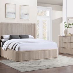 Henry Reeded King 4-Piece Bedroom Set, Tan Finish