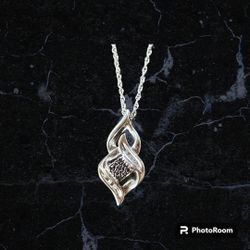 Silver Ribbon Diamond Necklace 