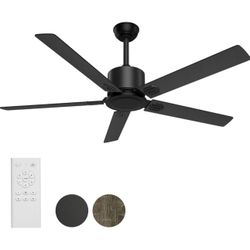 Ceiling Fan with Remote Control, Ceiling Fans 52" Outdoor/Indoor with 6 Speeds Reversible DC Motor Ceiling Fans No Lights Modern Black for Kitchen, Li
