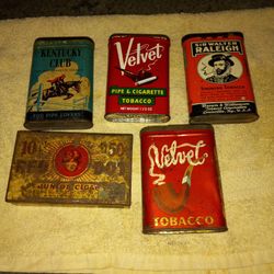 5 Antique Smaller Pocket Size 
Advertising Metal Tins

