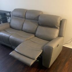 Leather Reclining Couch With USB Charging 