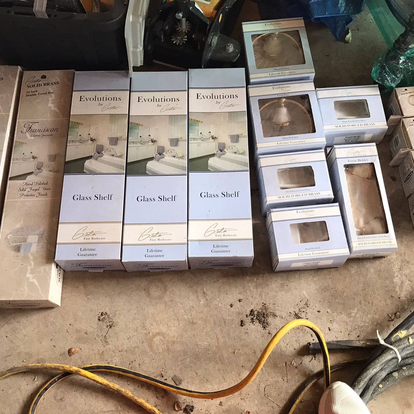 Gatco Franciscan brass and parcelain bathroom accessories