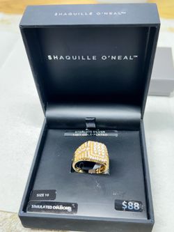 Shaquille O'Neal Men's Simulated Diamond Yellow Gold Plated Sterling Silver Ring, Size 10