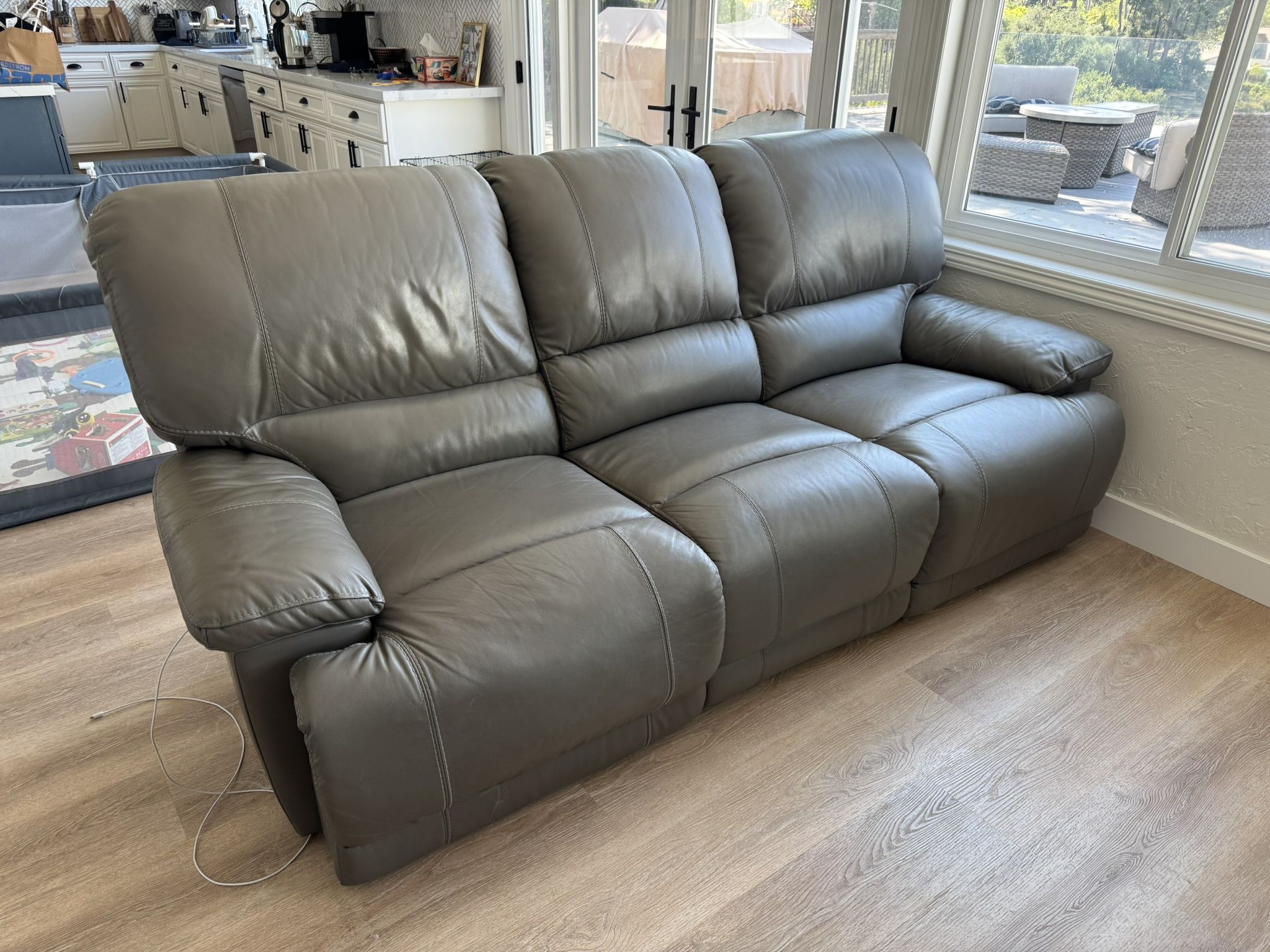 2 Gray Leather Reclining Couches With Ports