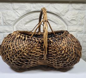 VINTAGE Huge Handmade Wicker Woven Butt Basket Rustic Cabin 20"L x 18"W x16"H