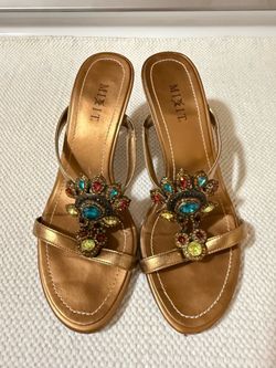 Mixit Bronze Jeweled Heeled Sandals size 5.5