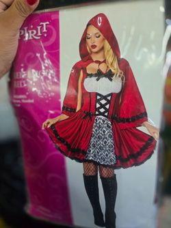 2 PCS Little Red Riding Hood Costume for Women, Dress with Cape  sz Medium halloween cosplay