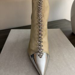 Jimmy Choo Beige and Silver Heeled Boots -38