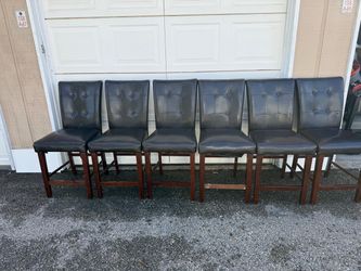 Set of 6 Black Leather Bar Stools