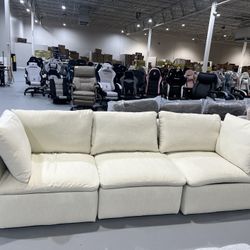 M-96" Sectional Sofa Couch for Living Room, Modern Modular Upholstered 3 Seat Sofa Couch Furniture for Apartment, Chenille (Beige)