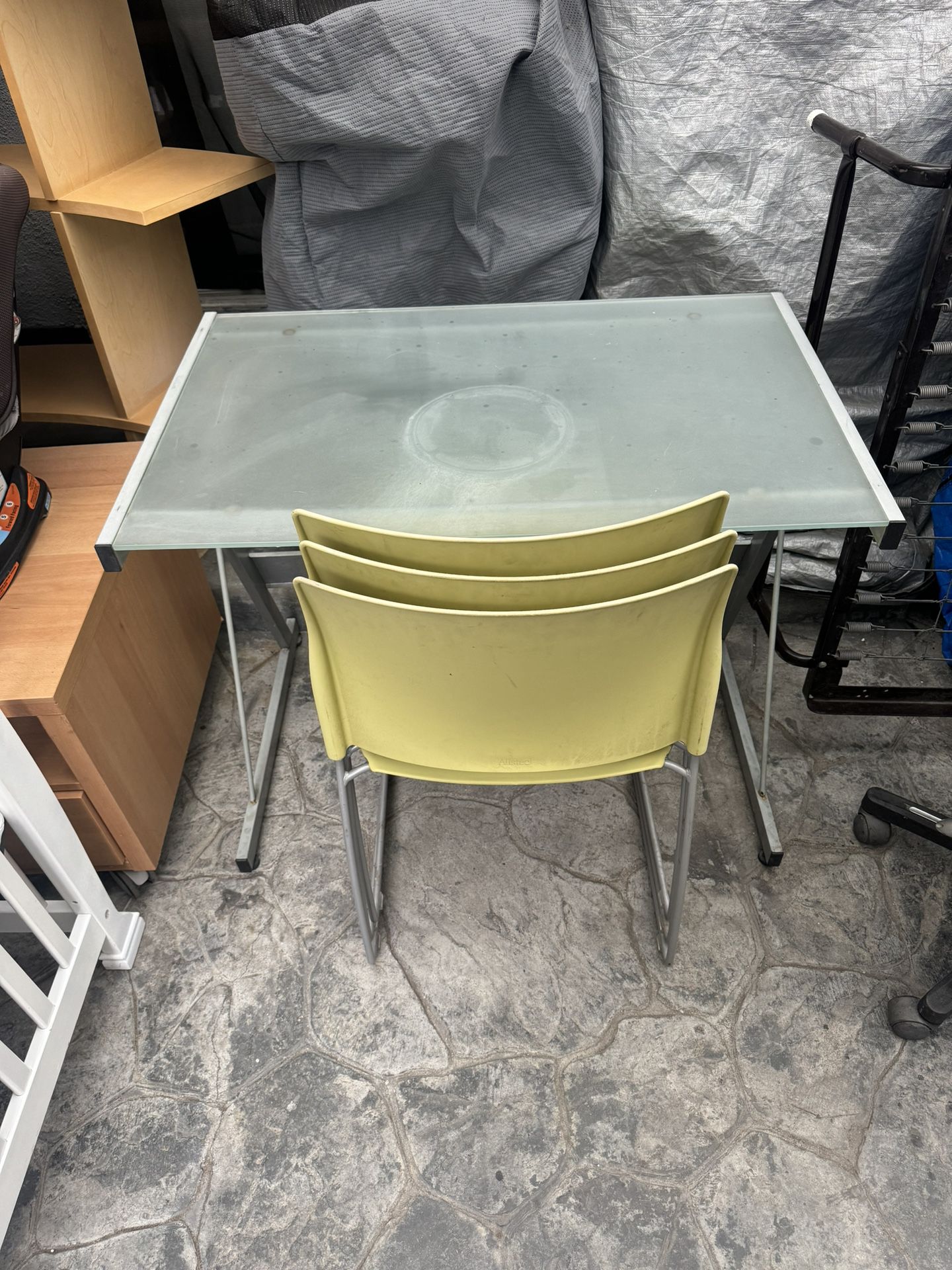 Modern computer writing / student desk w/ frosted glass top . good condition measurements : 24 x 37L x 30 H . 