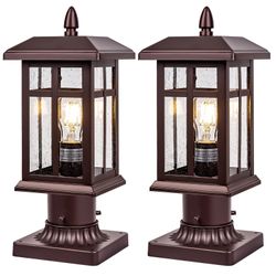 Bronze Post Light 2 Packs, Hardwired Anti-Rust Exterior Light Fixture Brown, Waterproof Outside Lamp Post With Pier Mount, Exterior Pole Lantern For G