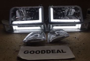#156 Fit 92-96 Ford F150/f250/f350 Chrome/Clear LED Headlight Lamp Lights 