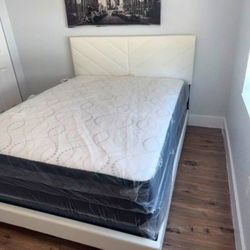 NEW QUEEN SIZE BED FRAME WITH MATTRESS CAMA QUEEN SIZE NUEVA 3PCS 