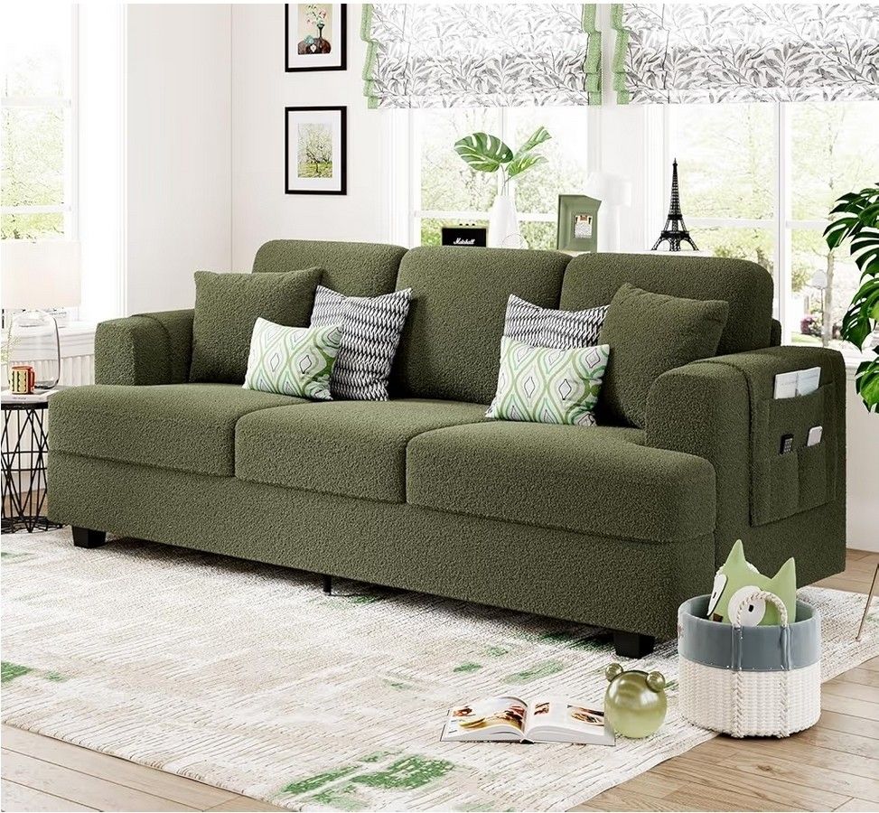 Olive Green Couch: KKL Modern 89" x 35" x 24" Green Couches for Living Room, 3 Seater Sofa with Firm Structure, Deep Seat, Comfy Couch