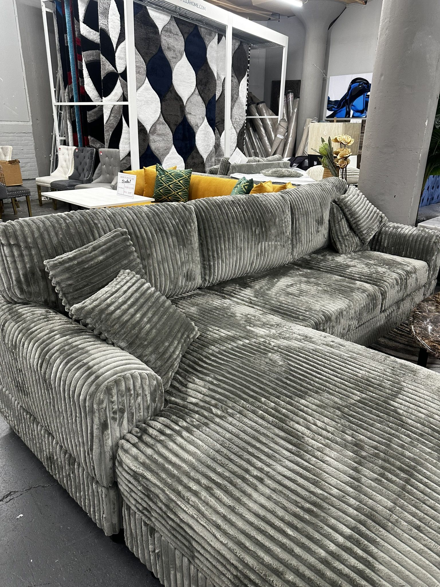 Luxe Grey Corduroy Sectional – Like New – $750 (Retail $1500)