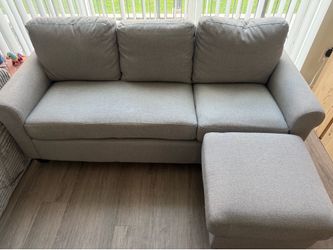 Light Grey Rectangular Couch with Ottoman