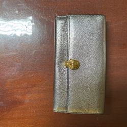 Alexander Mcqueen Pewter Leather Gold Crystal Skull Wallet