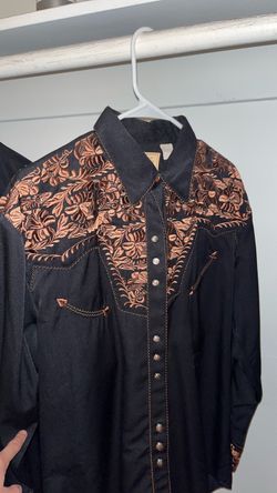 Black Western Snap Shirt with Floral Embroidery