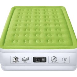  Full Size Air Mattress with Built in Pump Raised Double Blow up Bed Inflatable Camping Airbed Electric 18 Inch Tall