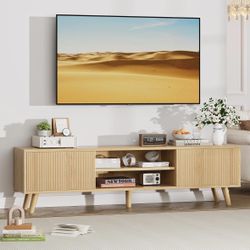 TV Stand for TVs Up to 75 Inches, Boho Entertainment Center Wood TV Stand