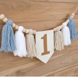 Boho Blue 1st Birthday Banner ✨new