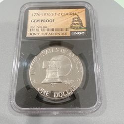 1(contact info removed) S Eisenhower Dollar NGC GEM PROOF - Type 2 - Rare Gadsden Flag "Don't Tread On Me" Label