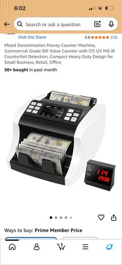 Mixed Denomination Money Counter Machine, Commercial Grade Bill Value Counter with CIS UV MG IR Counterfeit Detection, Compact Heavy Duty Design for S