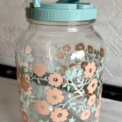 Vintage 1 Gallon Pink And Blue Floral Beverage Dispenser 