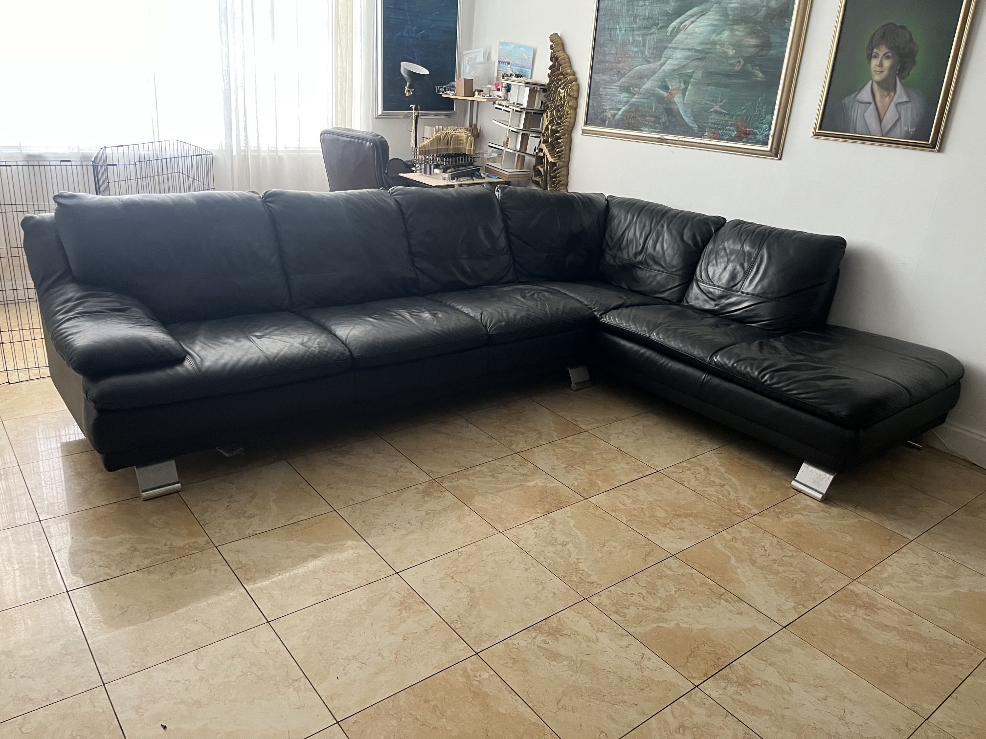 REAL LEATHER BLACK COUCH