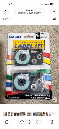 Casio XR-9WE 9mm White Tape Cartridges 2-Pack