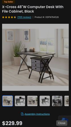 X-Cross Computer Desk with File Cabinet (Black)