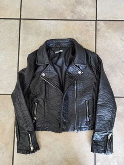 Faux Black Leather Moto Biker Jacket