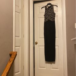 Fully Beaded Black Gold & White Full Length Formal Dress