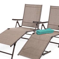 Best Choice Products Set of 2 Outdoor Patio Chaise Lounge Chair Adjustable Folding Pool Lounger w/ Steel Frame -  Brown