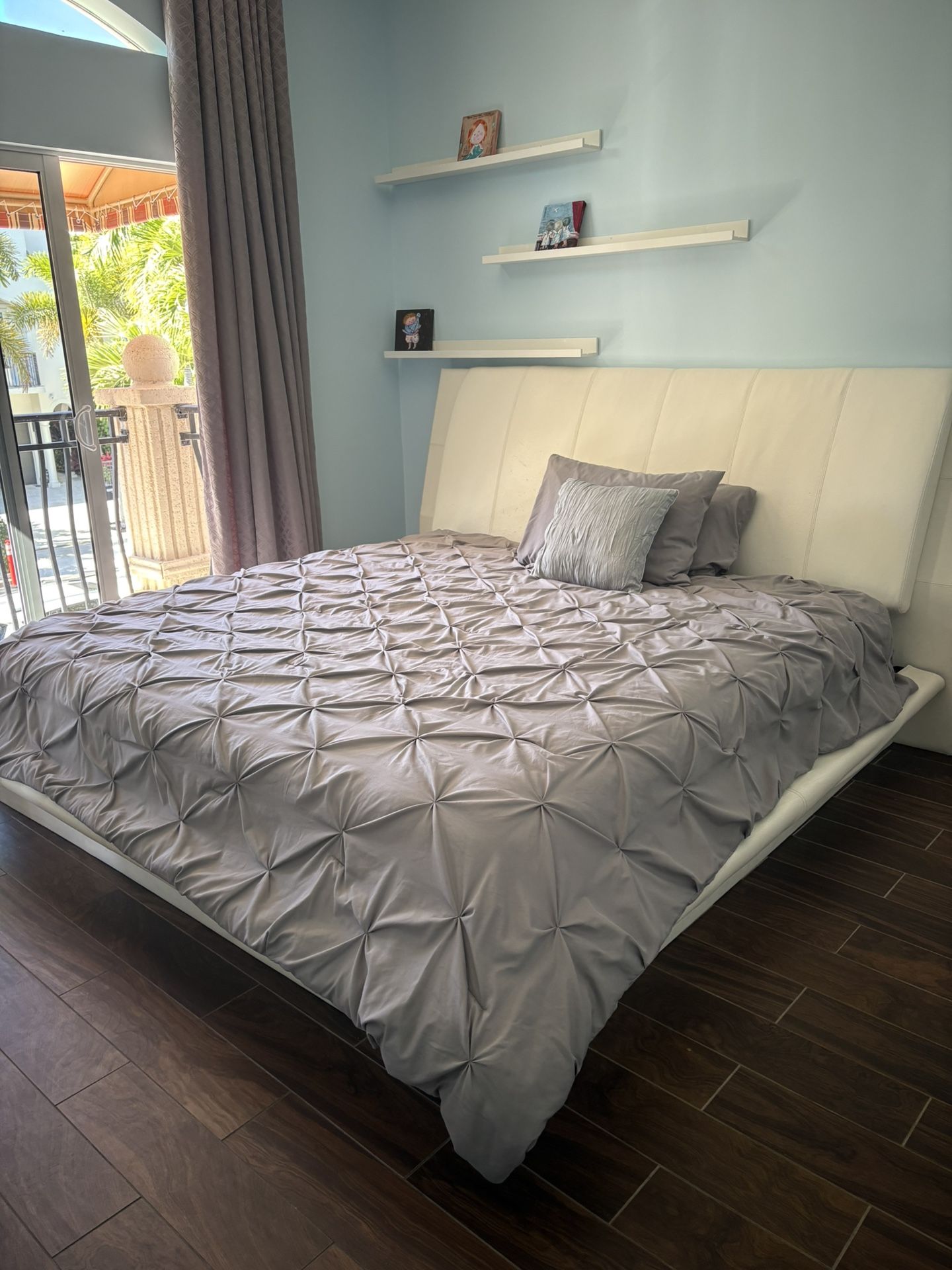 White King size Bed Platform Leather Headboard Mattress